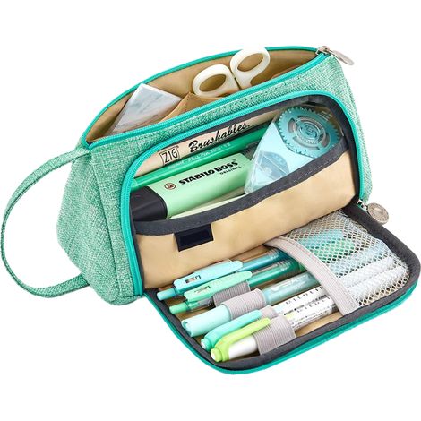 Trousse À Stylos - Grand Volume 30 X 12 X 8 Cm - 4 Compartiments Avec Fermeture Éclair - Poche Avant À Fenêtre Et Sangles Élastiques - Polyester Résistant - 1 Pièce (1/5)