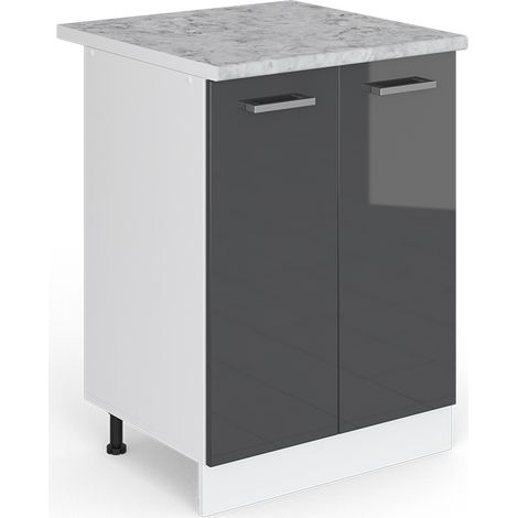 Unterschrank R-Line, Anthrazit Hochglanz, 60 cm mit Türen, mit Arbeitsplatte, Vicco