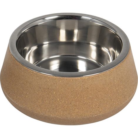 Gamelle en Bambou et Acier INOX pour Animaux, Design Élégant, Antidérapante, Capacité 850ml, Ø17cm, Couleur Beige, Idéale pour Chiens et Chats, Modèle Bon Appetit