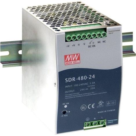 MeanWell SDR-480-24 - Alimentatore di rete DIN RAIL 480 W, 24 V, 20 A (1/2)