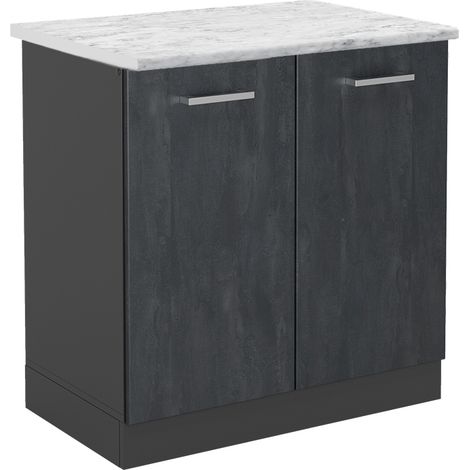 Mobile lavello cucina R-Line, Calcestruzzo nero, 80 cm PL Marmo, Vicco