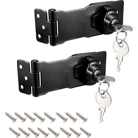 Lot de 2 verrous à clé pour porte de 10,2 cm, loquet de verrouillage en métal à bouton tournant pour fenêtre, abri de jardin, portes, armoires, meubles de jardin, noir (1/5)