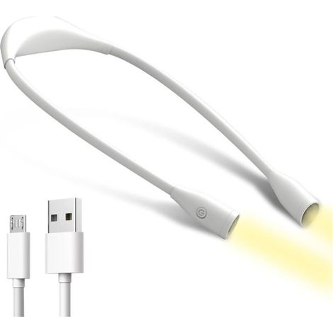 Lámpara de lectura para el cuello, LED recargable, luz de brazo ajustable de 3 colores para leer, tejer, coser, acampar, correr, cable USB incluido. (1/5)