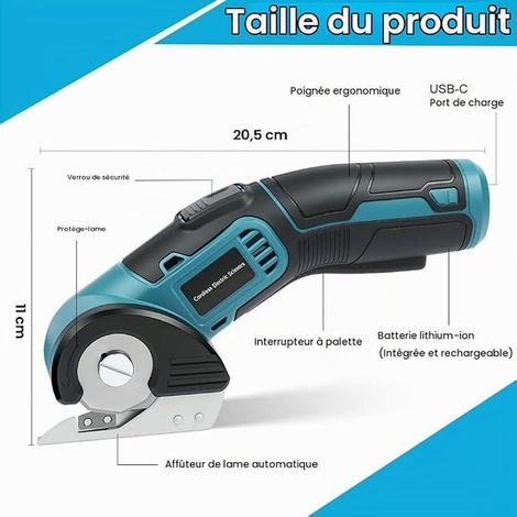 Ciseaux Électriques Sans Fil, Cutter Rotatif Électrique avec Lames, Ciseaux Electrique Tissu Couture avec Verrouillage de Sécurité, pour Tissu, Papier, Carton, Cuir, Tapis (1/4)