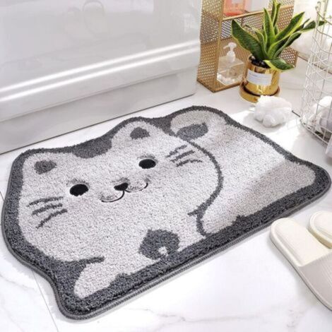Tapis de Salle de Bain en Forme de Chat Mignon, Extra Doux et Absorbant, Lavable en Machine, Tapis antidérapant pour Baignoire, Douche et Salle de Bain, 40x60cm