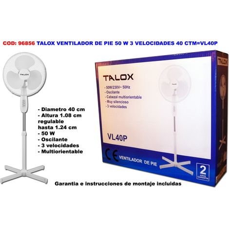 Talox ventilatore da terra 50 W 3 velocità 40 cm VL40P-FS40T/RD-40