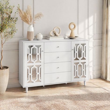 Madia bianca effetto specchio, 147,5 x 40 x 102 cm, 2 ante e 4 cassetti HAVRYA (1/5)