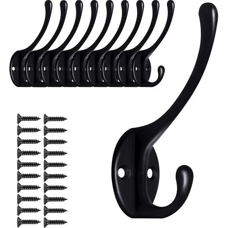 10er-Pack Doppelgarderobenhaken, schwarz, zur Wandmontage, stabil, zum Aufhängen von Handtüchern, Taschen, Mützen, Schals, Hüten und Schlüsseln (1/5)