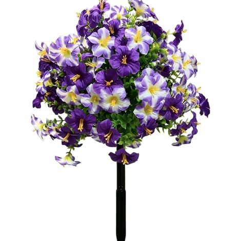 Lot de 2 fleurs artificielles avec piquets, plantes d'extérieur réalistes, décoration pour jardin, terrasse ou porche, violettes - 45 cm (1/2)