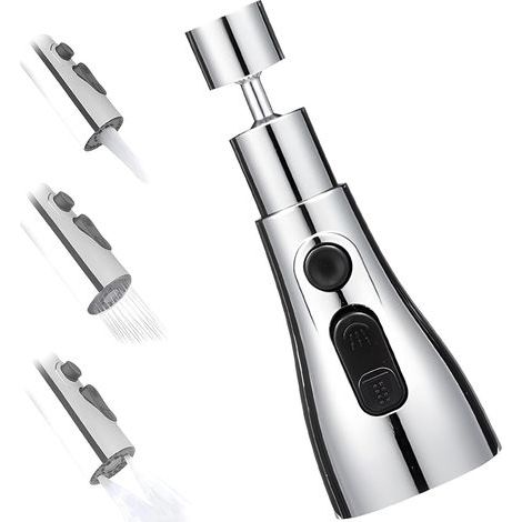 Handbrausearmatur mit 3 Strahlarten, 360°-Drehung, Spritzschutz, Messing und ABS, für Küche und Bad (1/5)