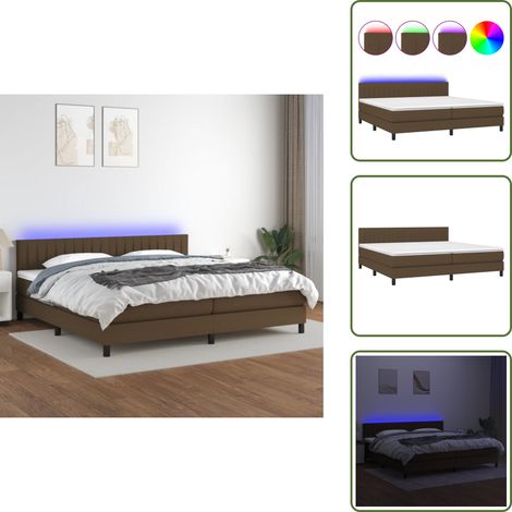 Sommier à lattes de lit matelas et LED Marron foncé 200x200 cm - Sommier Tapissier - Lit Plateforme - Lit Avec Led - Matelas À Ressorts Ensachés - Têted Lit Ajustable (1/5)