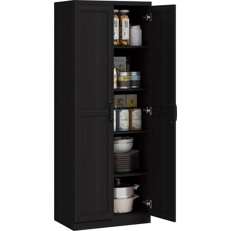 Buffet cuisine, meuble cuisine rangement avec double porte et 2 étagères réglables, 60 x 40 x 160 cm, noir