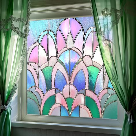 Film de confidentialité coloré pour vitres, 50×50cm, pour la décoration de fenêtres en verre, film à adsorption électrostatique. (1/5)
