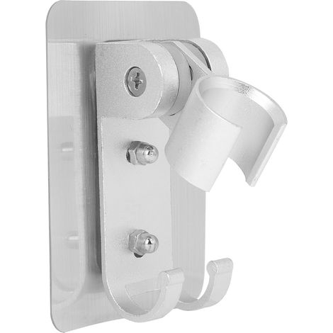 Pince support de pommeau de douche réglable en aluminium argenté avec crochets