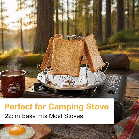 Camping Toaster Stainless Steel 22 cm – Foldable Mini Toast Toaster, Toast Holder for 4 Slices, Portable Perforated Plate for Barbecue, Charcoal, Picnic, Travel (1/2)