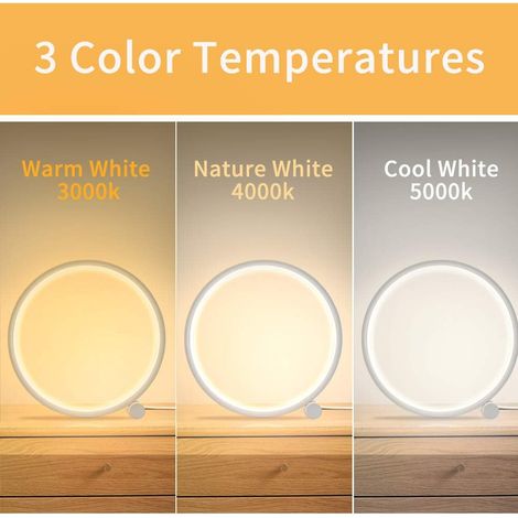 Lampe de chevet LED Touch Ring Lampe de table Dimmable, Lampe de chevet Chambre Jaune Dimmable 10 Luminosité Design rond moderne, Lampe de table ronde en métal (1/4)