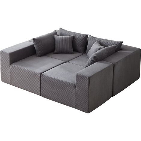 Sofá modular en L de pana gris 4 piezas 335 x 167 x 71 cm relleno de espuma HOMVRA (1/5)