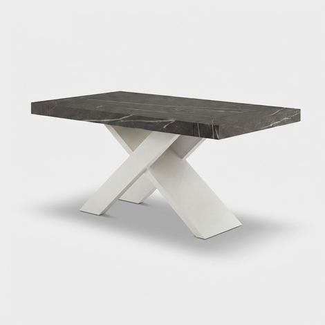 Tavolo pranzo design moderno allungabile base bianca 140/220x90 Roma - Effetto marmo nero