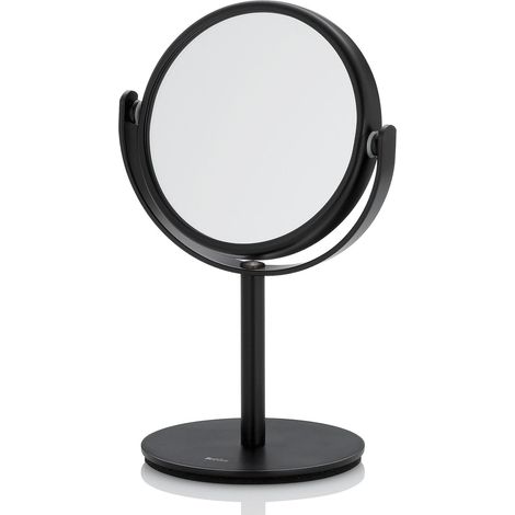 Miroir de courtoisie Noir avec grossissement 7,5 cm, 1x/10x, Petit Miroir sur Pied, métal, Miroir cosmétique, Miroir de Rasage Rond (1/5)