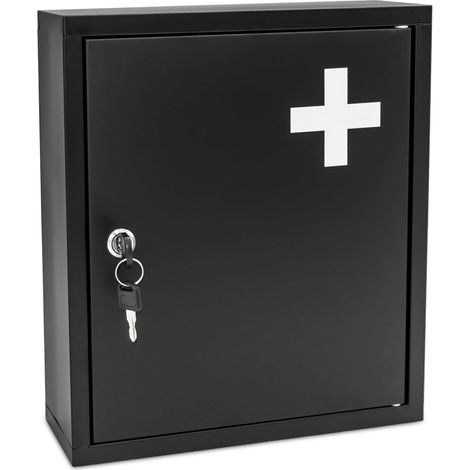 Metall Medizinschrank schwarz abschließbar 2 Fächer - 36 x 31 cm – Wand Arzneischrank inklusive 2 Schlüssel