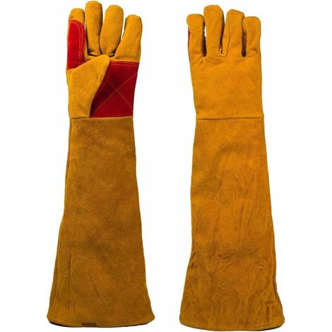 - 1 par de guantes de soldadura de manga larga, resistentes al calor, antideslizantes, de piel de vaca, para soldar, barbacoas, hornos, parrillas y jardinería. (1/5)