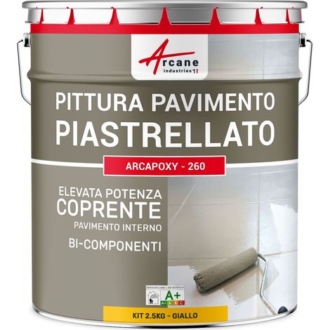 Vernice per piastrelle pavimento, a base di resina epossidica - Arcapoxy Pavimento Piastrellato - 2,5 kg (fino a 12,5 m² in 2 strati) Giallo Traffico - RAL 1023 - ARCANE INDUSTRIES