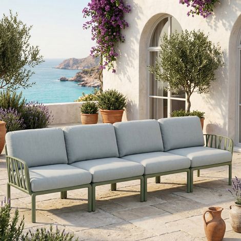Divano 4 Posti "Komodo" set salottino da esterno e giardino in polipropilene fiberglass -Tortora / Grigio (1/5)