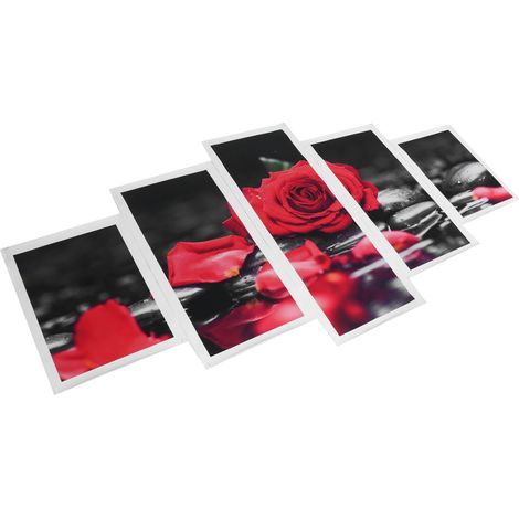 Lot de 5 Tableaux Toile Rouge Rose Romantique Sans Cadre Décoratif Mur Salon Maison (1/5)