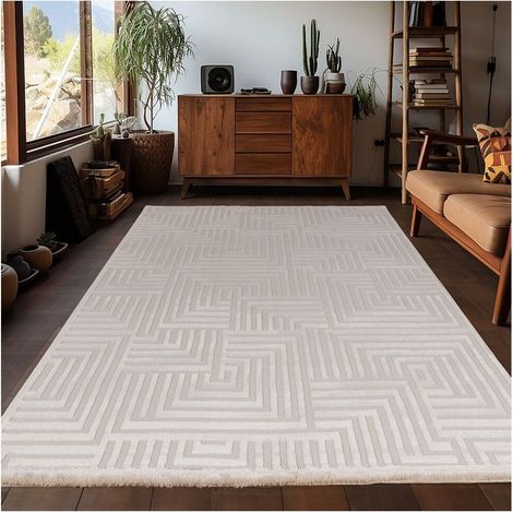 Tapis 3D Sahara - 140 cm x 200 cm - Beige - Design moderne - Doux et chaleureux (1/5)