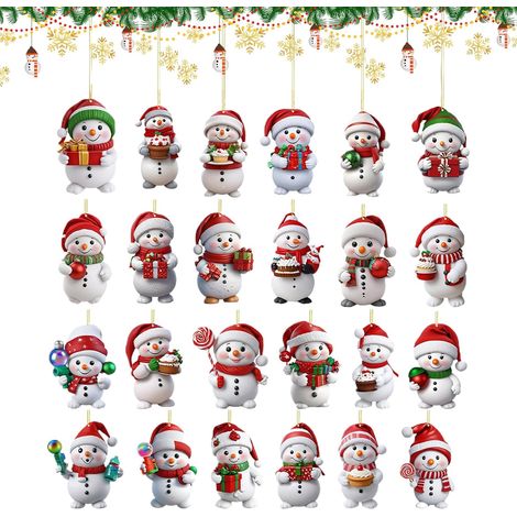 Ornements de compte à rebours de Noël - Décoration d'hiver 2D en acrylique - Calendrier de compte à rebours de 24 jours avec ornements - Pour la famille, les amis, les adolescentes et les (1/5)