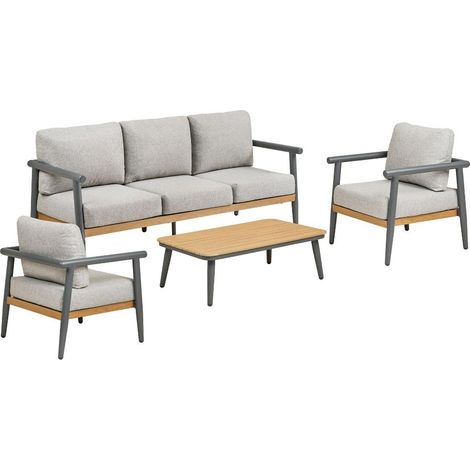 Camilla Lounge-Set inkl. Kissen Sofa, 2 Stühle, 1 Tisch graubeige.