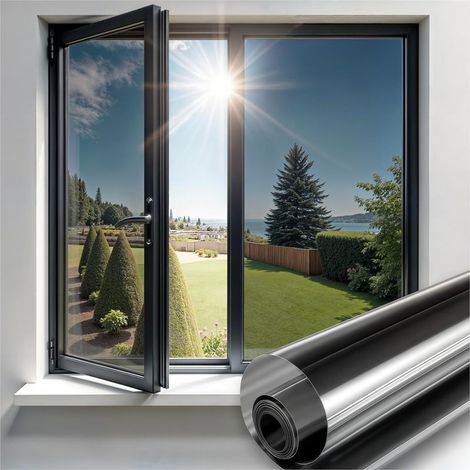 50cmx5m Film Fenêtre Anti Regard et Chaleur, Brise Vue Fenetre Anti Chaleur Anti UV, Non Adhésif Électrostatique pour Maisons et Bureaux Noire-Argent (1/5)