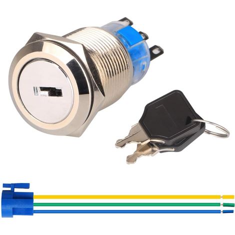Précâblé Interrupteur de Verrouillage des Clés 19mm NO/NC 0250V/5A pour Moto Scooter, Bicyclettes Pliables avec 2 Clés (1/3)