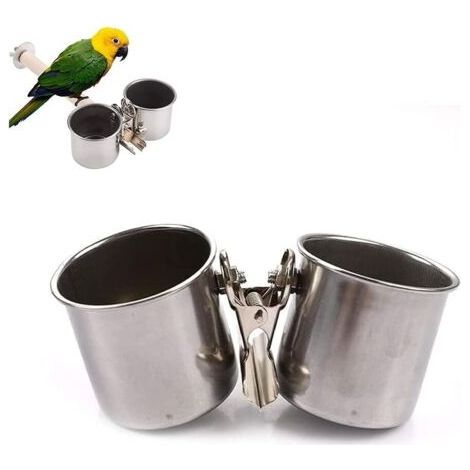 Bird Feeder for Cage, Parrot Feeding Cup, Hanging Bowl Feeder, with Clip, for Bird Lovers, Parrots, Cockatiels(Silver) (1/5)