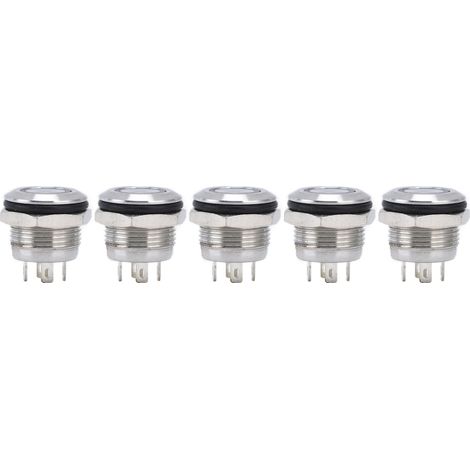 Lot de 5 boutons-poussoirs plats en acier inoxydable avec LED et réarmement automatique, accessoires d'alimentation 12 mm AC 220 V blanc (1/5)