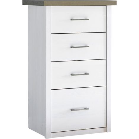 Kommode LUND-78, Landhaus Stil, in Pinie weiß Nb./Trüffel Eiche Nb., B/H/T: ca. 60/101/43 cm (1/5)