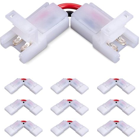 Connecteur Ruban LED à 2 broches pour coin angle droit 90 angle Tournage Connexion de 8mm Wide Simple couleur LED Strip Bande 12V 24V, Max ampères 5A, Raccord Forme de L, Pack de 10 (1/5)