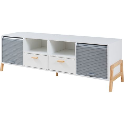 Mueble de TV estantería de TV para salón 160 x 40 x 52 cm blanco gris natural 030010074