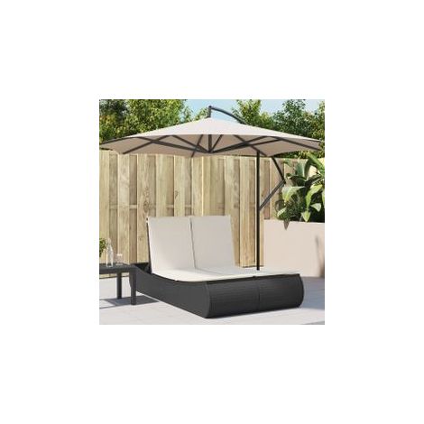 Chaise longue double avec coussins noir résine tressée (1/5)