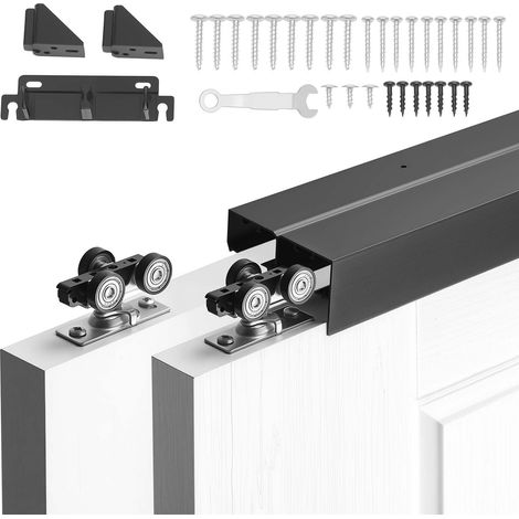 VEVOR Kit Ferramenta per Porta Scorrevole a Doppio Binario in Lega di Alluminio per Porta Doppia Lunghezza 1524mm, Set Ferramenta Guida per Porte a Scomparsa Spessore Compatibile 25-45mm (1/5)