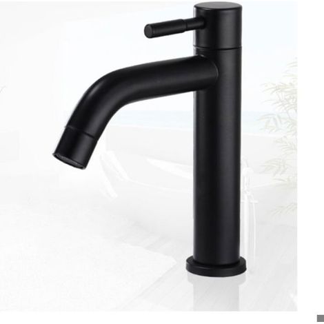 Robinet De Lavabo - Acier Inoxydable - Finition Noir Mat - Levier Unique Eau Froide - Pour Vasque Salle De Bain - 1 Pièce (1/4)