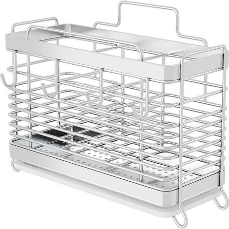Égouttoir à couverts en acier inoxydable, boîte de rangement pour couverts avec bac d'égouttage, argenté (1/5)