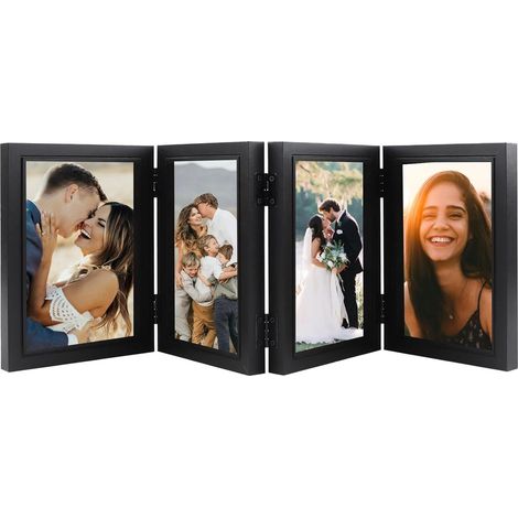 Cadre Photo 4 Photos 10 X 15 Cm, Cadre Photo Collage en Bois avec Charnière et Plaque Acrylique Transparente, pour Salons, Chambres À Coucher, Bureaux(noir) (1/5)