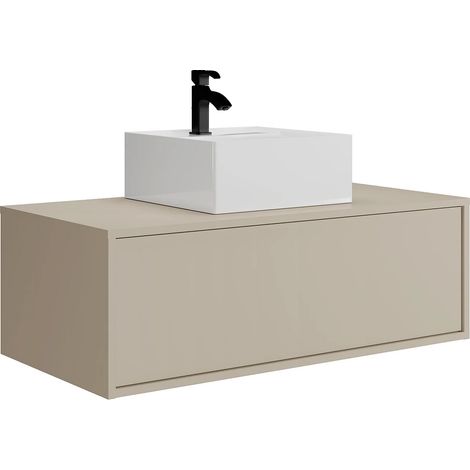 Mobile bagno sospeso beige con singolo lavabo quadrato - 94 cm - TEANA II (1/5)