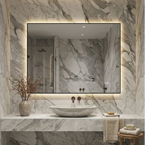 Miroir LED salle de bains 80x60 cm cadre aluminium, anti-buée, pratique au quotidien – MEUBLIV (1/5)