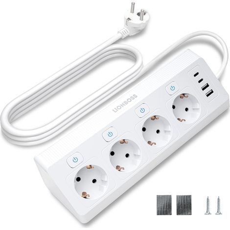 Multiprise d'angle de table avec USB C (PD 30 W) - Multiprise 4 prises avec parasurtenseur et 4 prises commutables individuellement - Sécurité enfant - Multiprise 8 en 1 avec câble de 2 m (1/5)