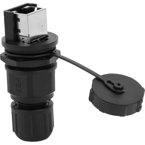 Connecteur Ethernet RJ45 étanche à l'eau et à la poussière, 180°, noir, extérieur, 8 broches, montage sur poteau, IP67 (1/5)