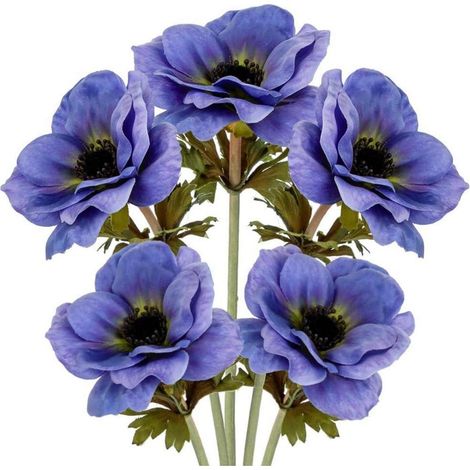 5er Set Künstliche Anemonen Blaue Frühlingsblumen Dekoblumen 53 cm (1/5)
