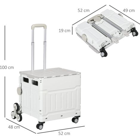 Chariot de courses pliable, en aluminium, avec roues monte-escaliers, blanc (1/5)