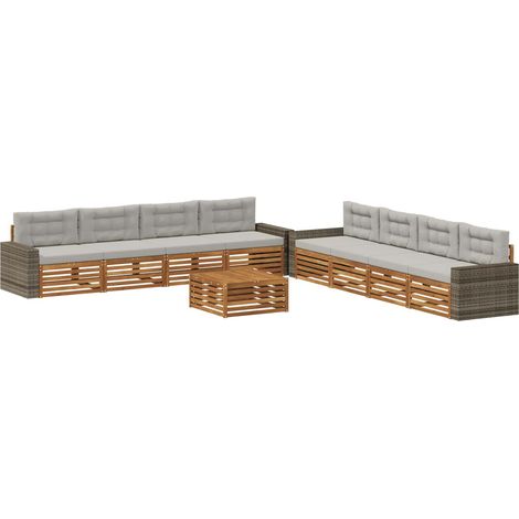 Set di divani da esterno 9 pz Naturale e Grigio Chiaro vidaXL (1/5)